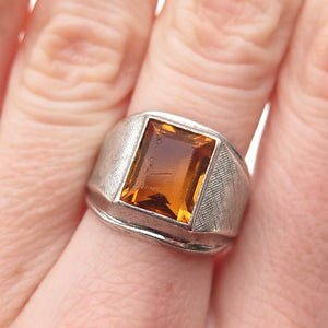 Vargas Sterling Silver Antique Art Deco Emerald-Cut Yellow C Z Ring Size 6.75