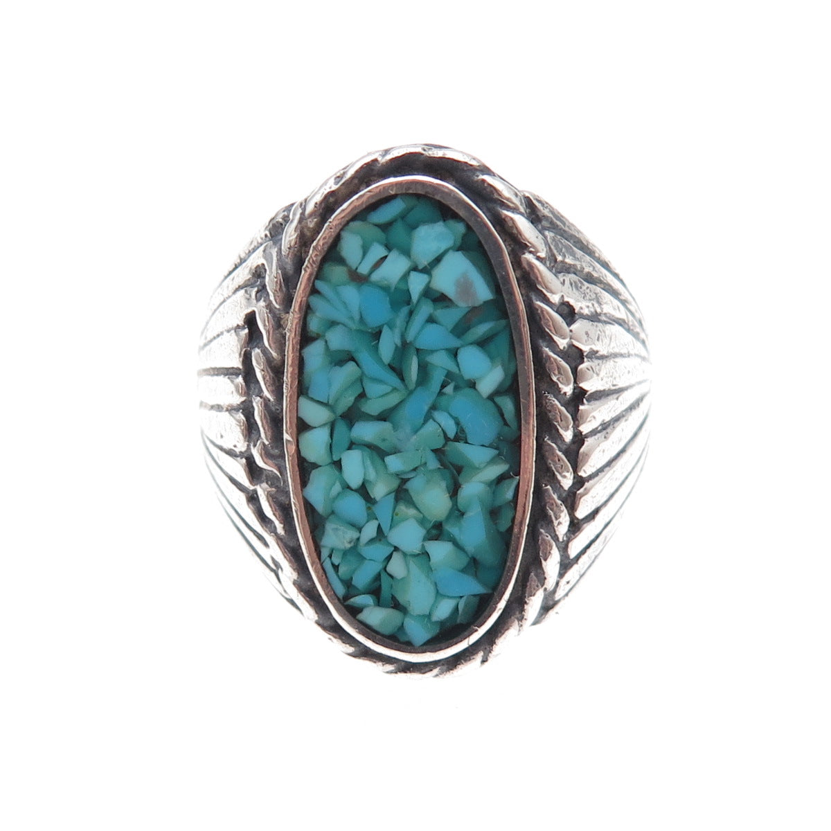 James Francisco Old Pawn Sterling Silver Vintage Turquoise Inlay Ring Size 8.75