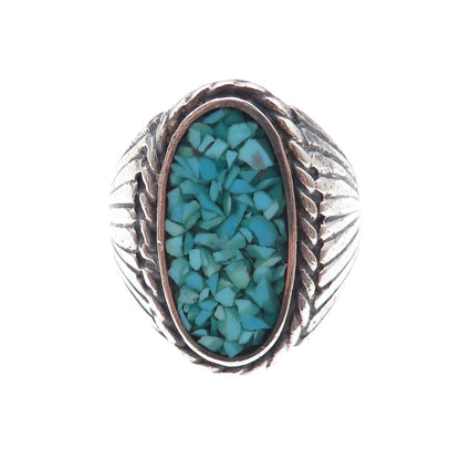 James Francisco Old Pawn Sterling Silver Vintage Turquoise Inlay Ring Size 8.75