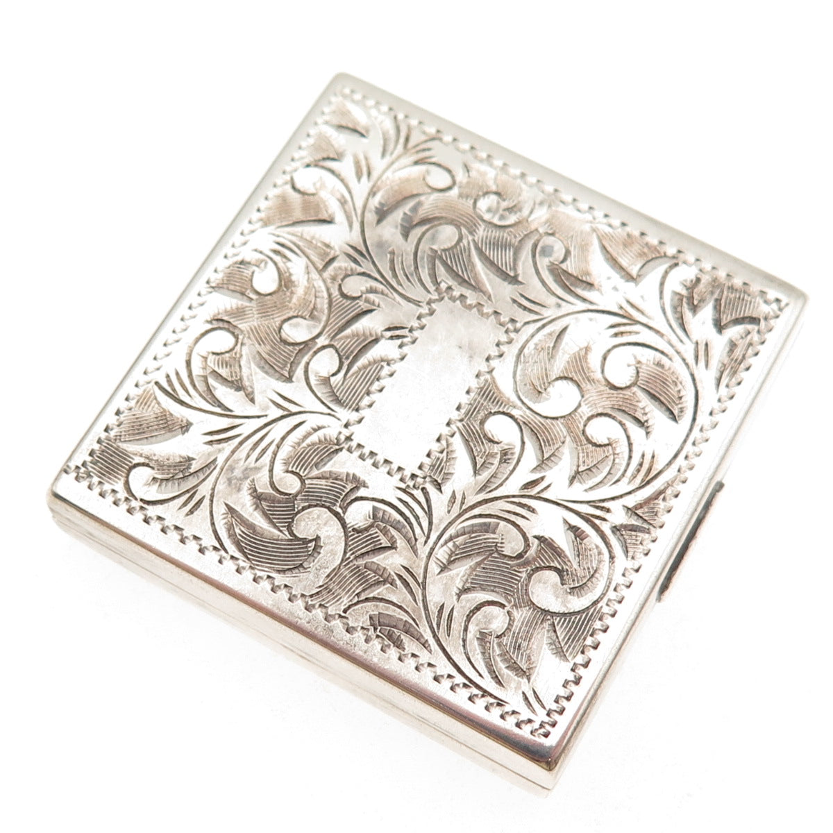 950 Silver Antique Art Deco Engraved Floral Stamp Box