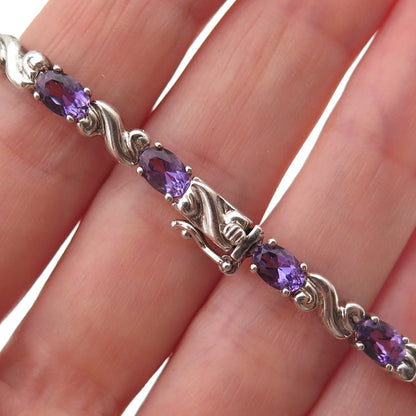 Michelle Albala 925 Sterling Silver Vintage Real Amethyst Bracelet 7.25"