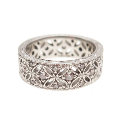 925 Sterling Silver Round-Cut C Z Floral Band Ring Size 8.25