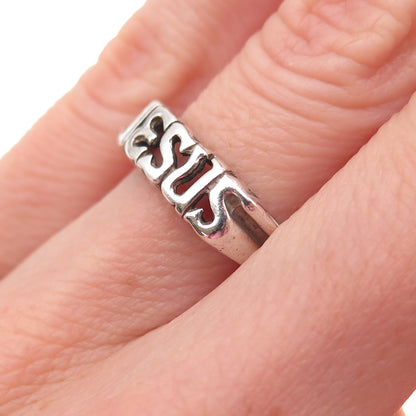 925 Sterling Silver Vintage Jesus Oxidized Name Ring Size 4.75