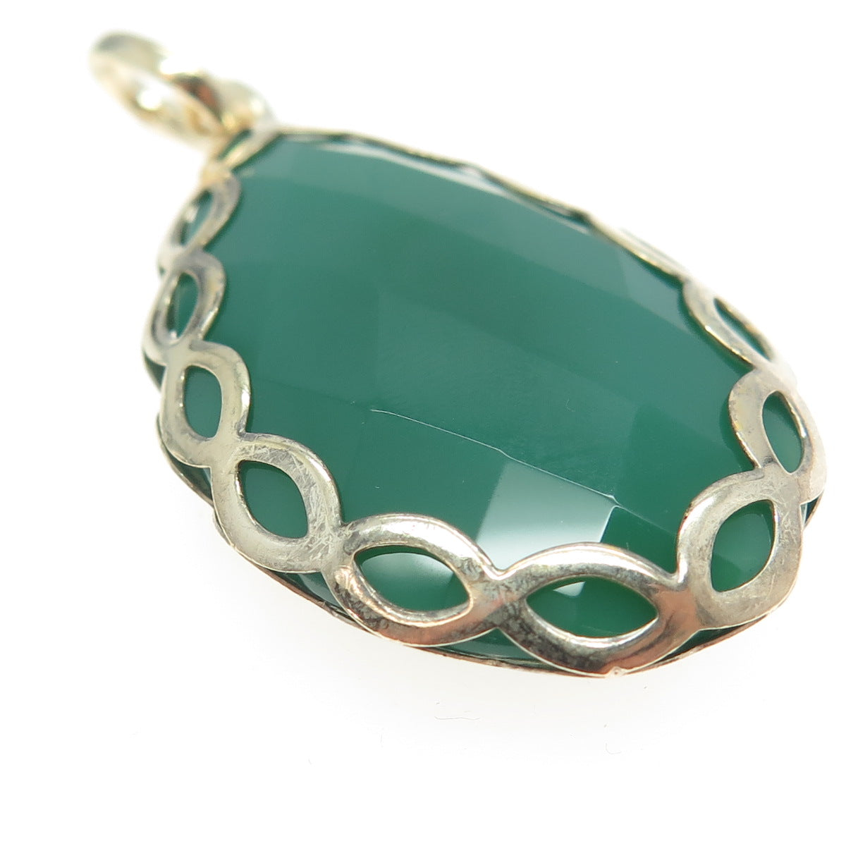 925 Sterling Silver Gold Plated Real Pear-Cut Green Onyx Drop Pendant