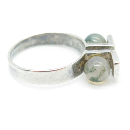 925 Sterling Silver Vintage Siam Real Agate Gem Engraved Gap Ring Size 8.75