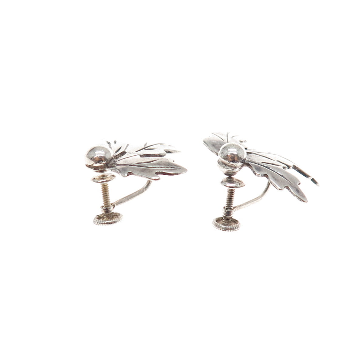 925 Sterling Silver Vintage Oak Leaf Oxidized Screw Back Earrings
