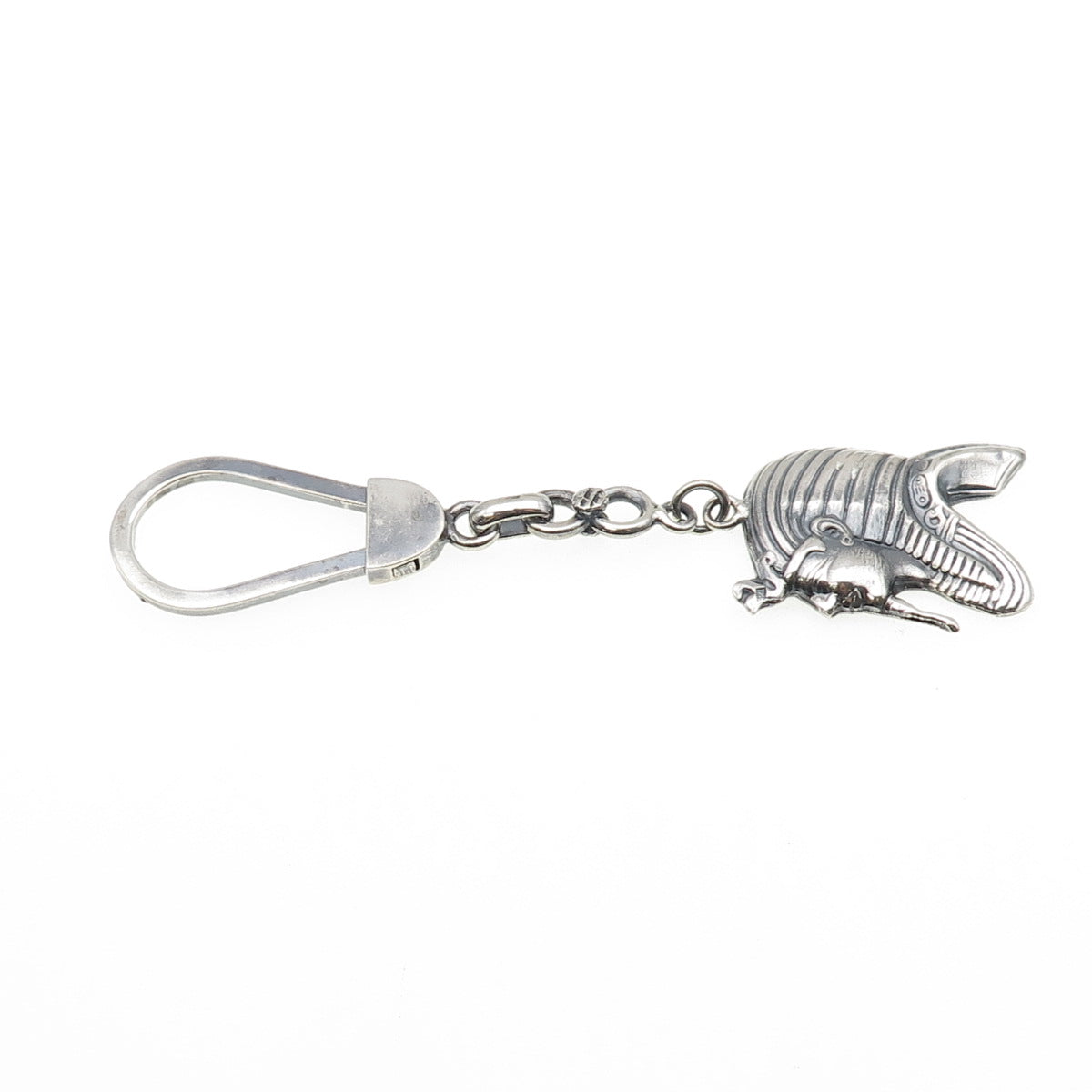 800 Silver Vintage Egyptian Pharaoh Oxidized Key Fob Chain