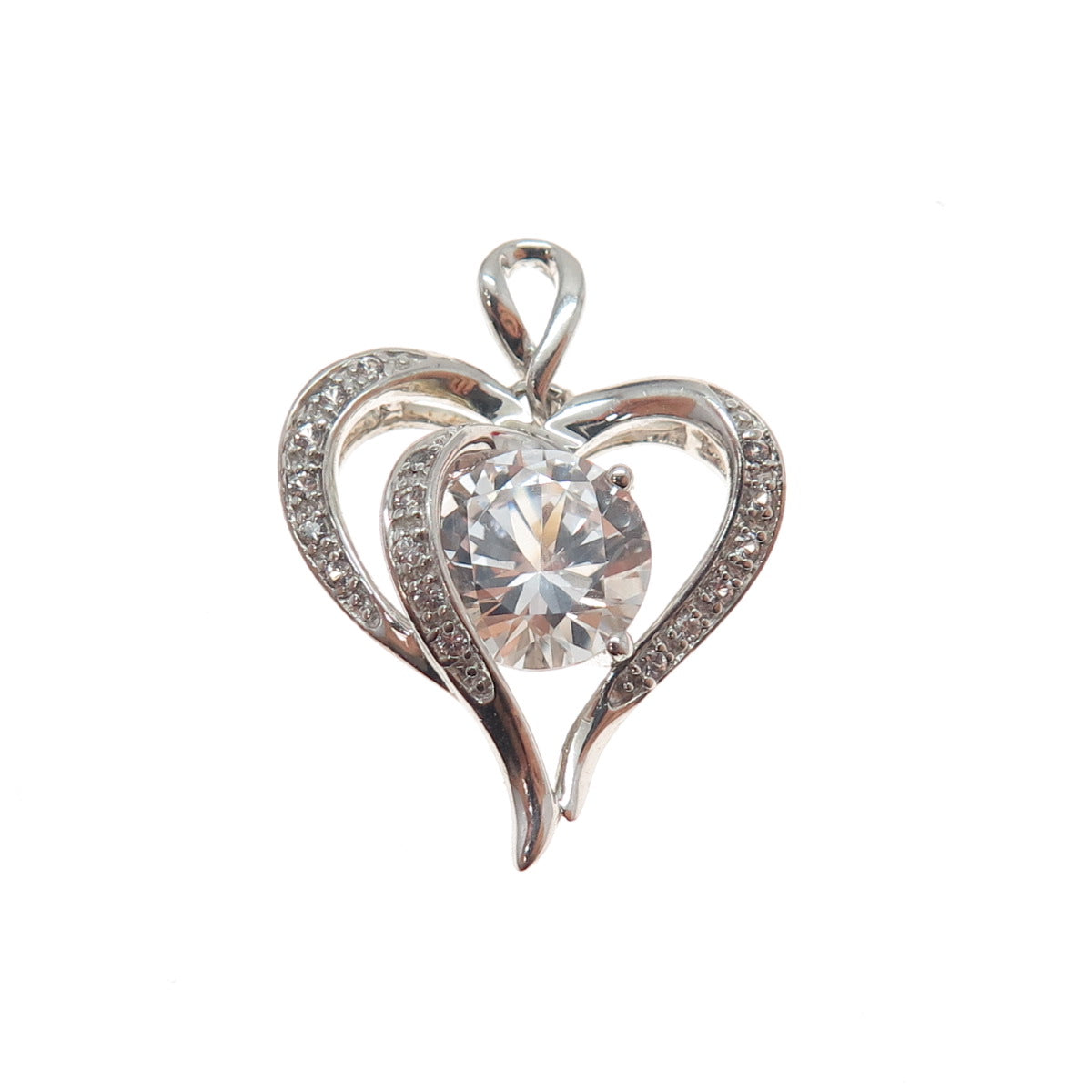 MICHELLE ALBALA 925 Sterling Silver Real White Topaz Heart Charm Pendant