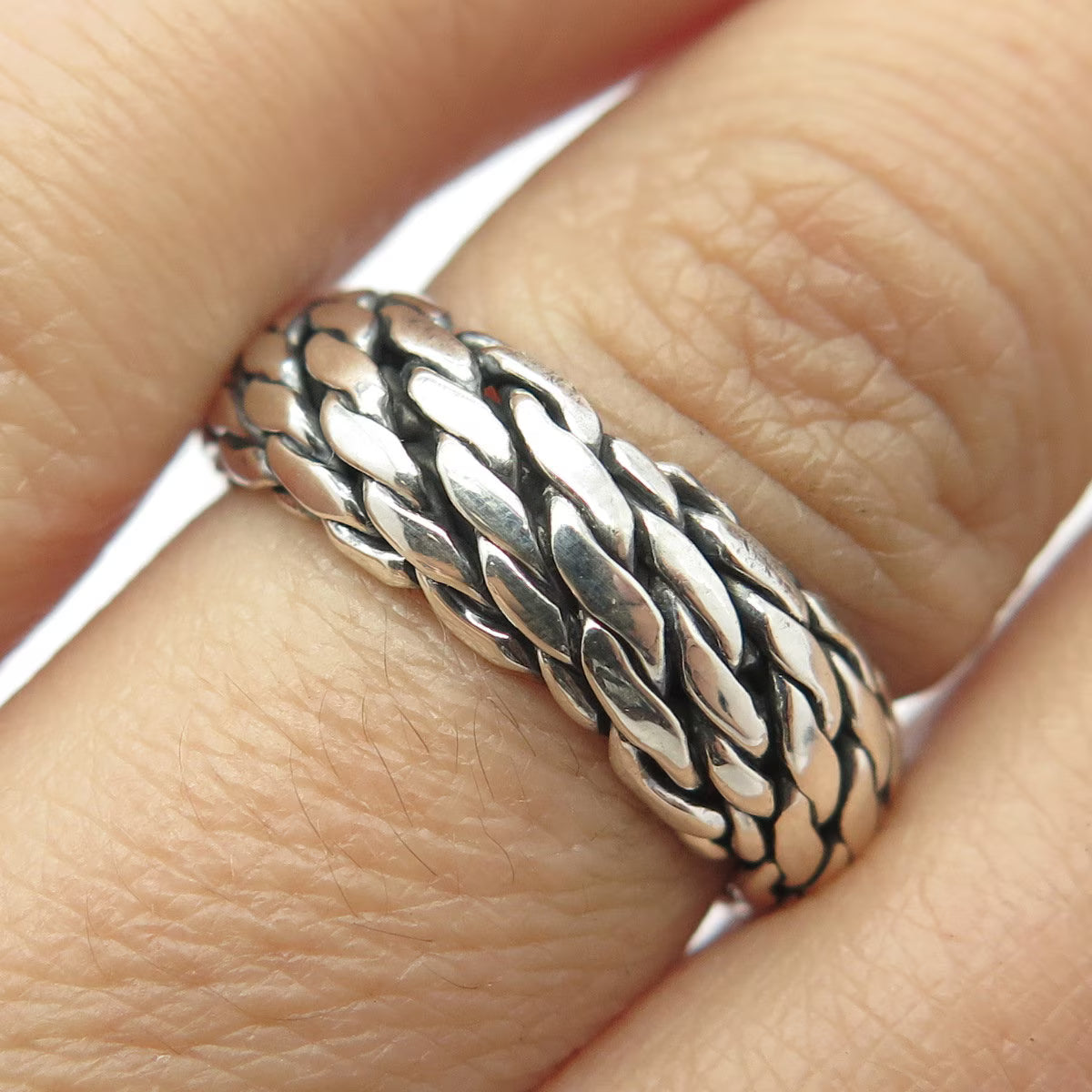 925 Sterling Silver Vintage Woven Band Ring Size 6.75