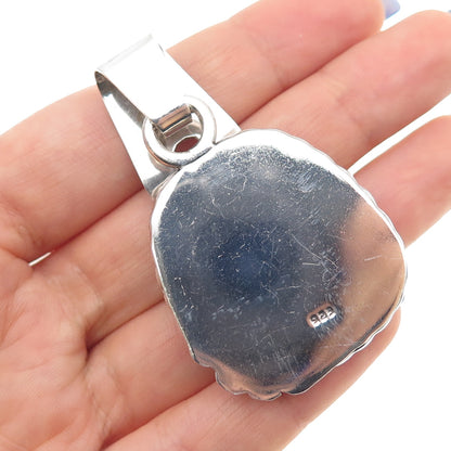925 Sterling Silver Vintage Real Sodalite Modernist Oxidized Charm Pendant