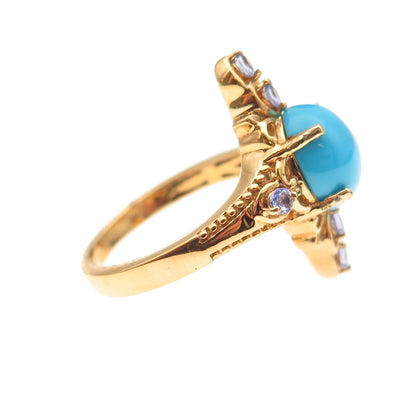 Chuck Clemency 925 Sterling Gold Plated Real Turquoise & Tanzanite Ring Size 8