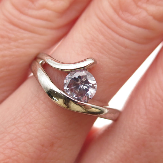 Charles Winston 925 Sterling Silver Round-Cut Lavender C Z Overlap Ring Size 7
