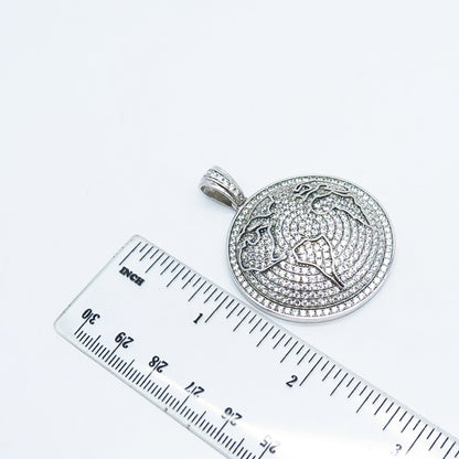 925 Sterling Silver Pave C Z Round Pendant