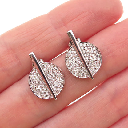 925 Sterling Silver Round-Cut C Z Modernist Disc Earrings