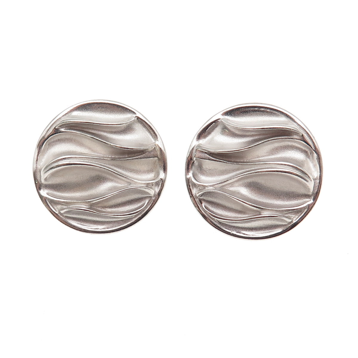 925 Sterling Silver Modernist Wavy Disc Earrings