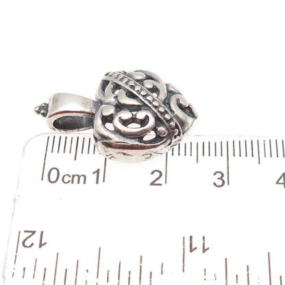 925 Sterling Silver Vintage Mexico Ornate Heart Oxidized Charm Pendant