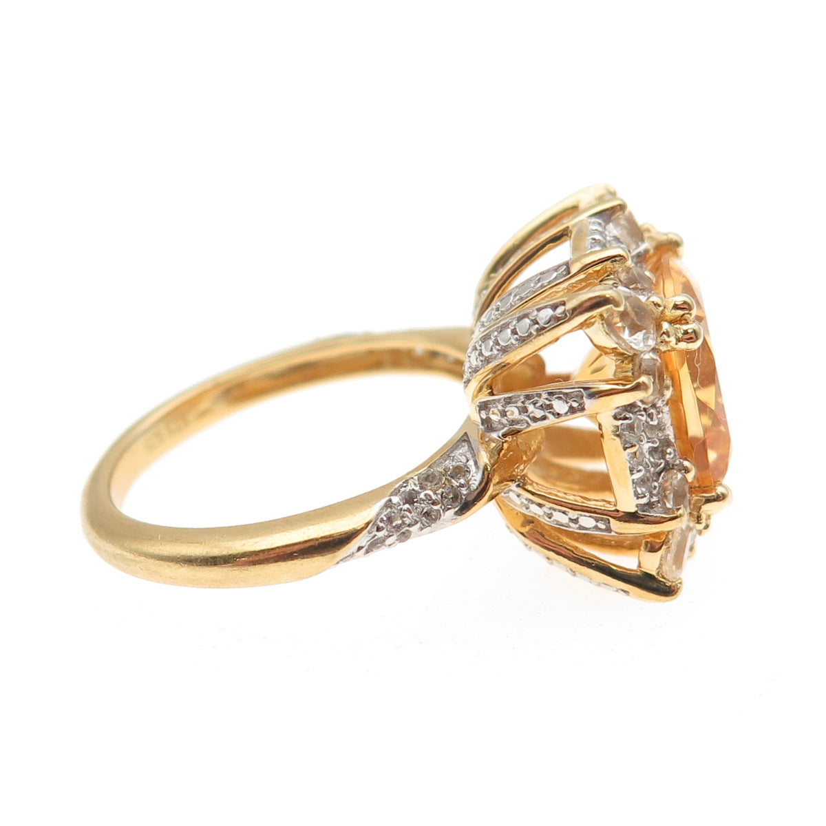 Chuck Clemency Sterling Silver Gold Plated Real Citrine White Topaz Ring Size 7