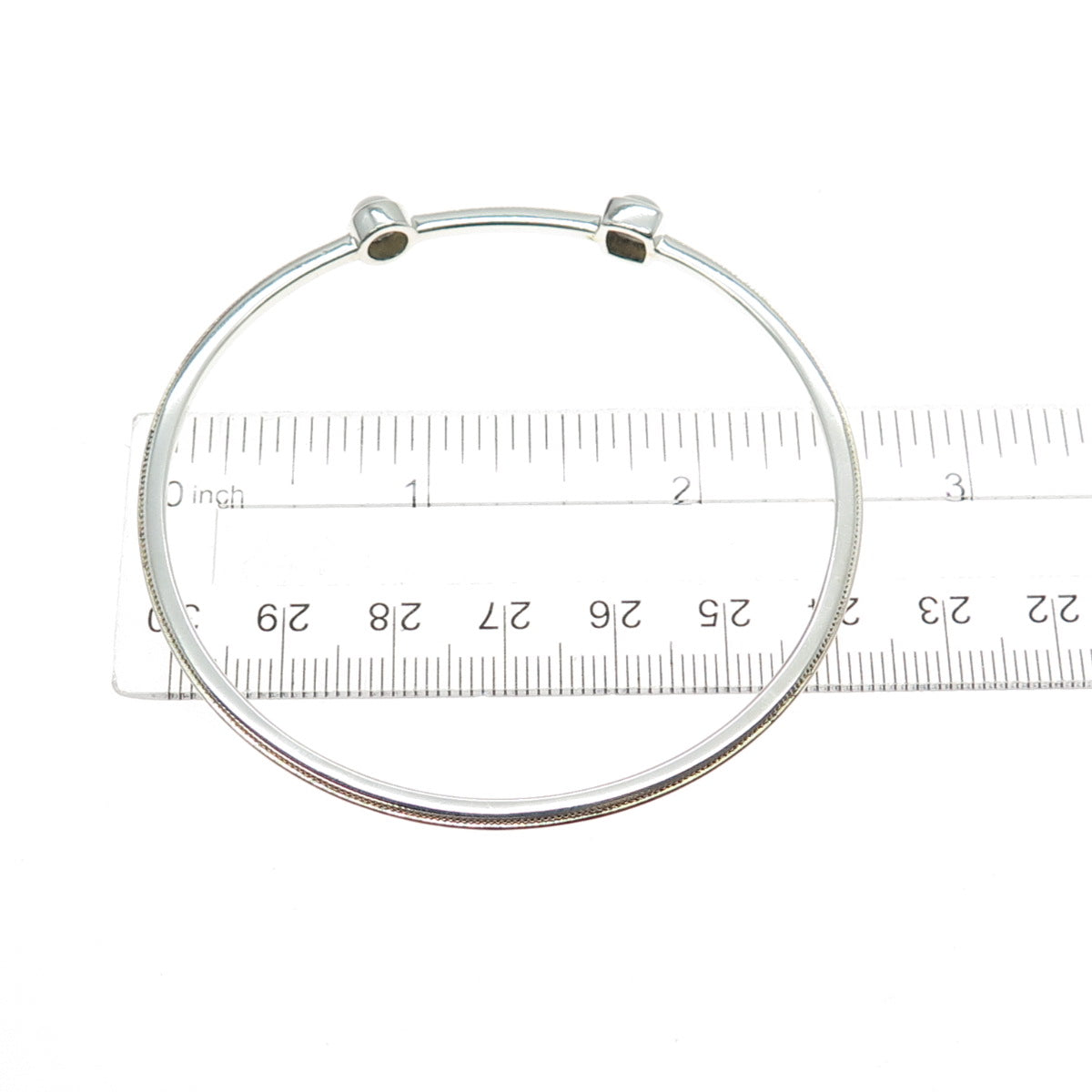 925 Sterling Silver Real Round & Cushion-Cut White Jade Bangle Bracelet 7.5"