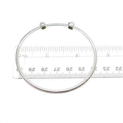 925 Sterling Silver Real Round & Cushion-Cut White Jade Bangle Bracelet 7.5"