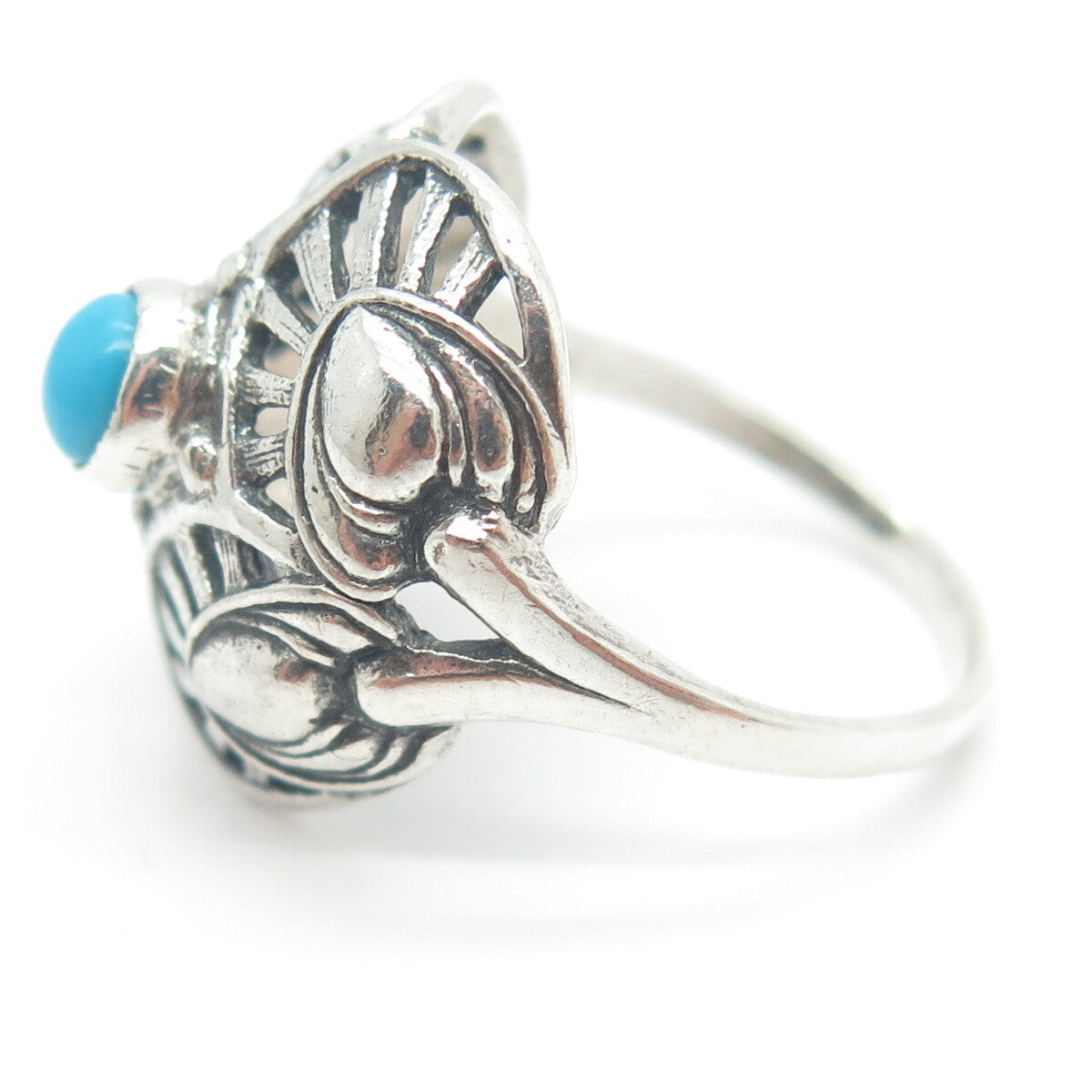 800 Silver Vintage Real Bisbee Turquoise Flower Dome Ring Size 7