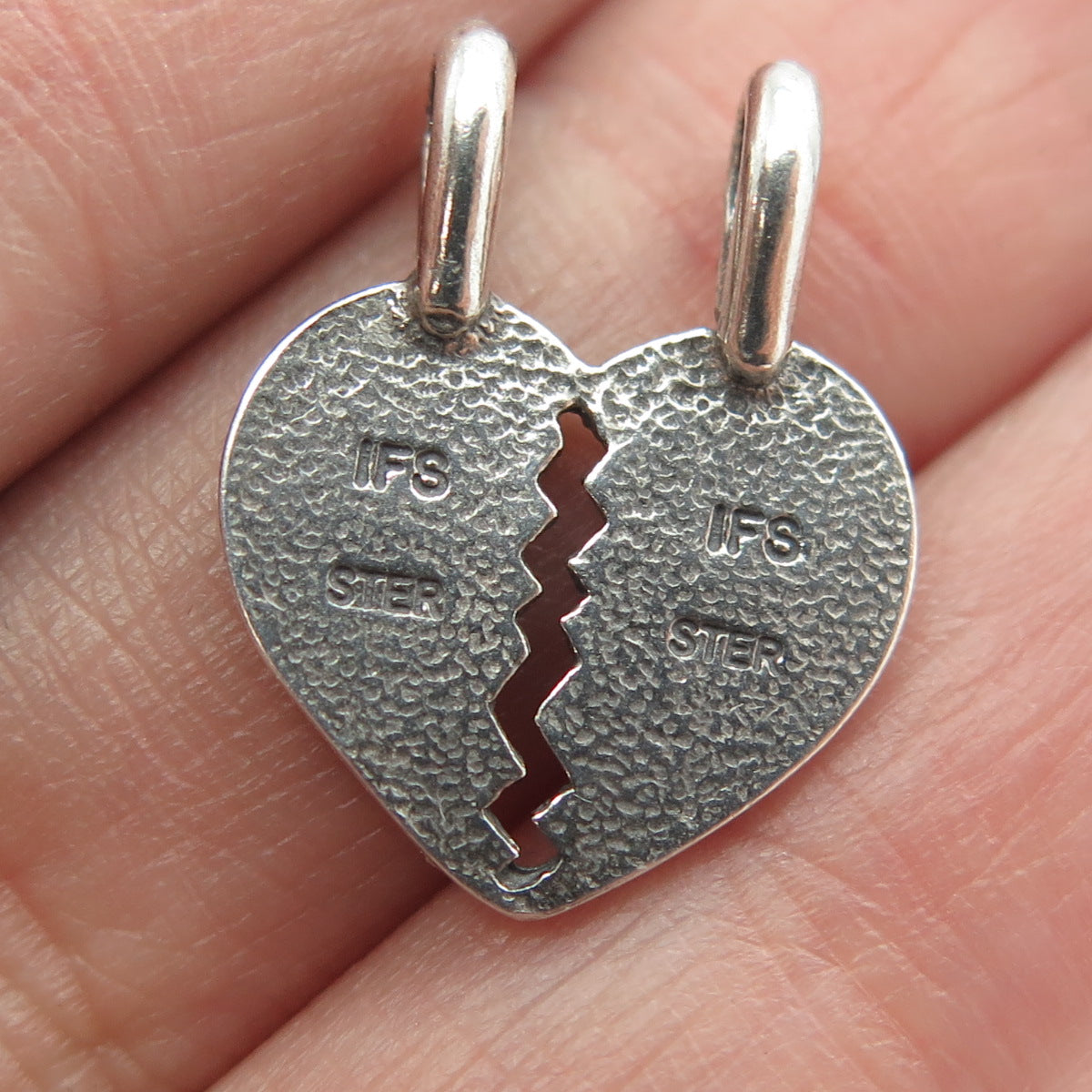 925 Sterling Silver Vintage "Best Friends" Torn Heart Pendant