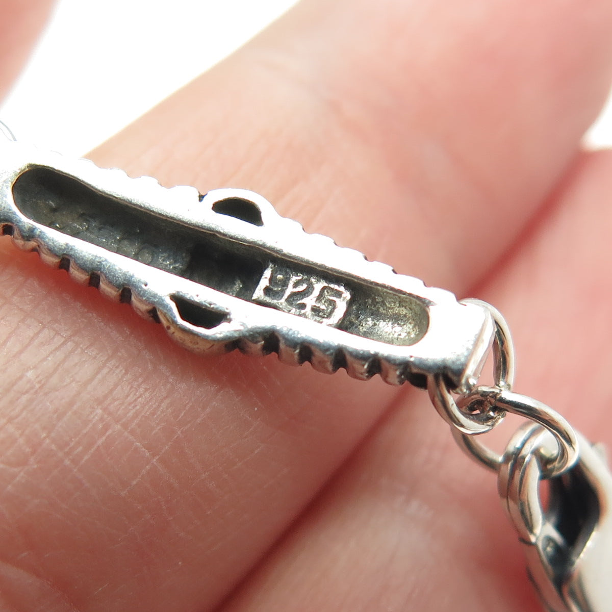 925 Sterling Silver 2-Tone Vintage Ribbed Bar Link Oxidized Bracelet 6.75"