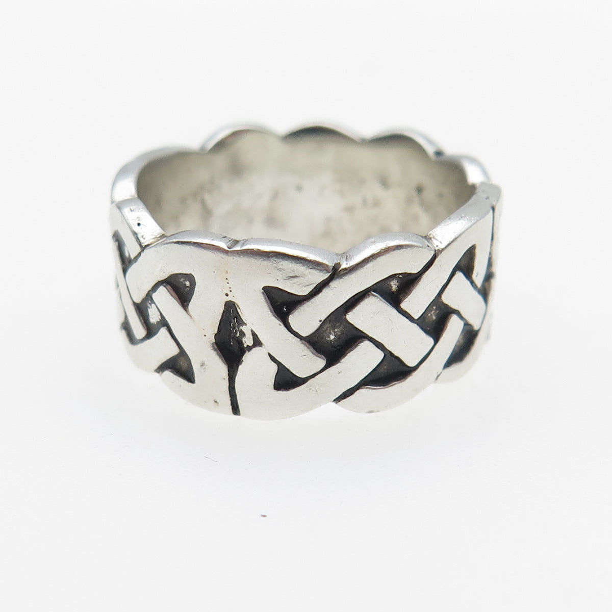 925 Sterling Silver Vintage Celtic Knot Oxidized Band Ring Size 8.25