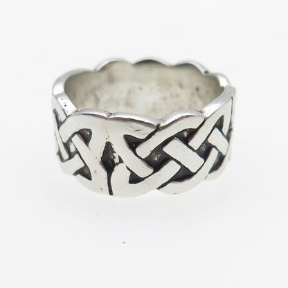 925 Sterling Silver Vintage Celtic Knot Oxidized Band Ring Size 8.25