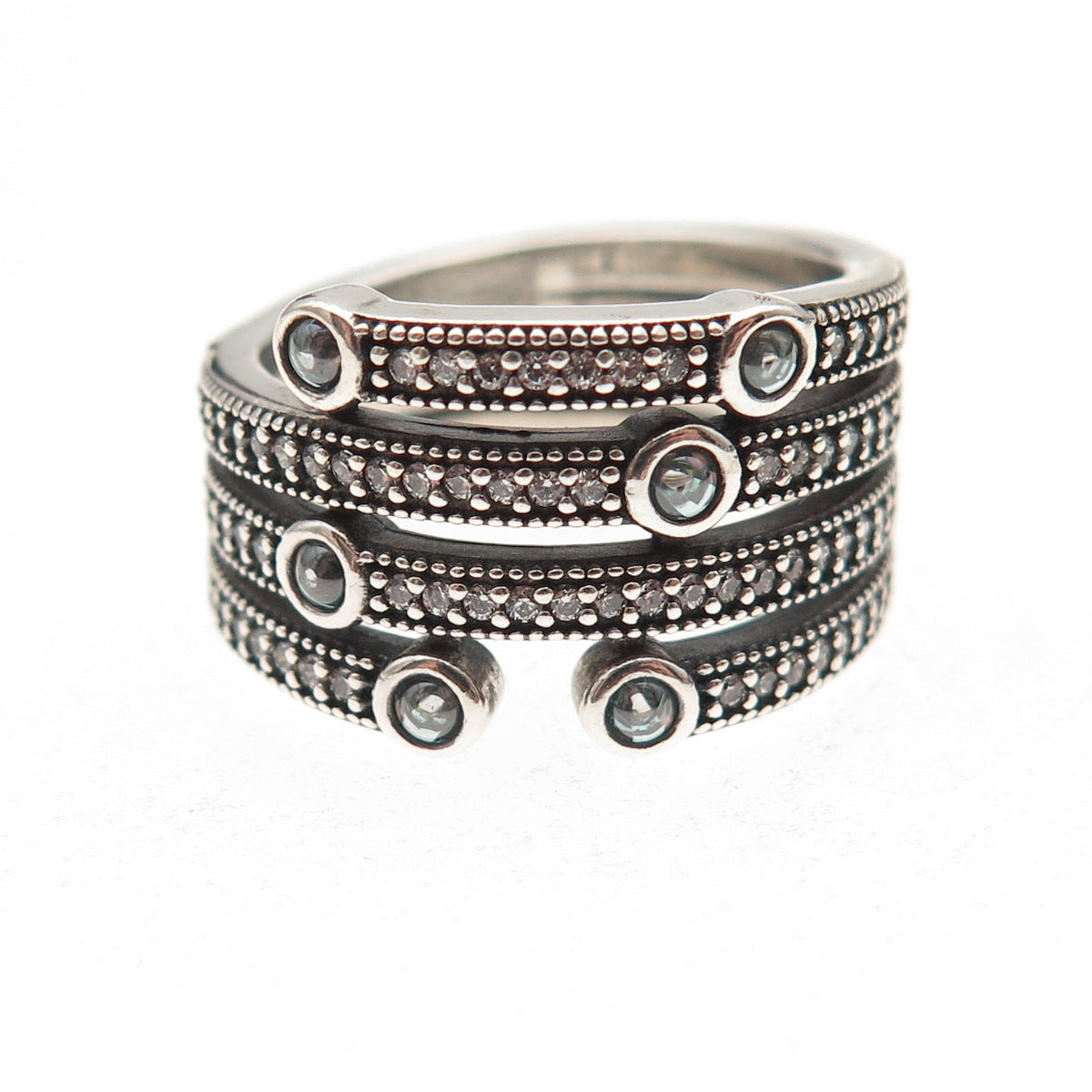 Pandora 925 Sterling Silver Blue C Z Shimmering Ocean Ring Size 7