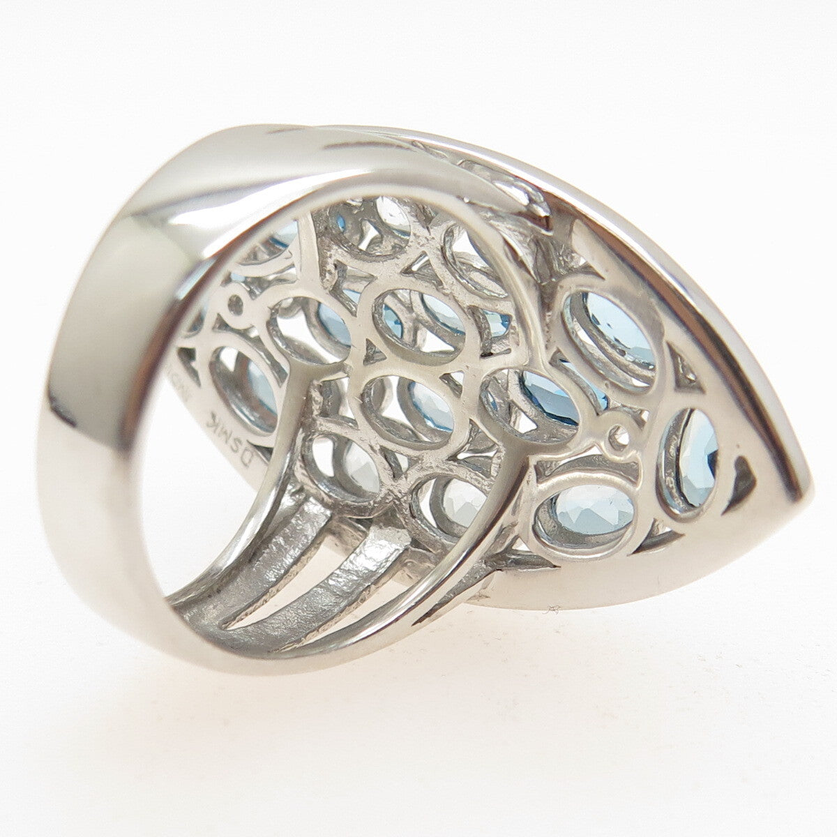 DSMK 925 Sterling Silver Real London & Light Blue White Topaz Ring Size 7