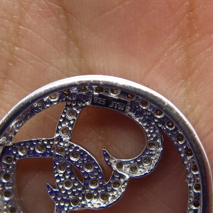 925 Sterling Silver Real White Diamond Double Heart Open Round Pendant