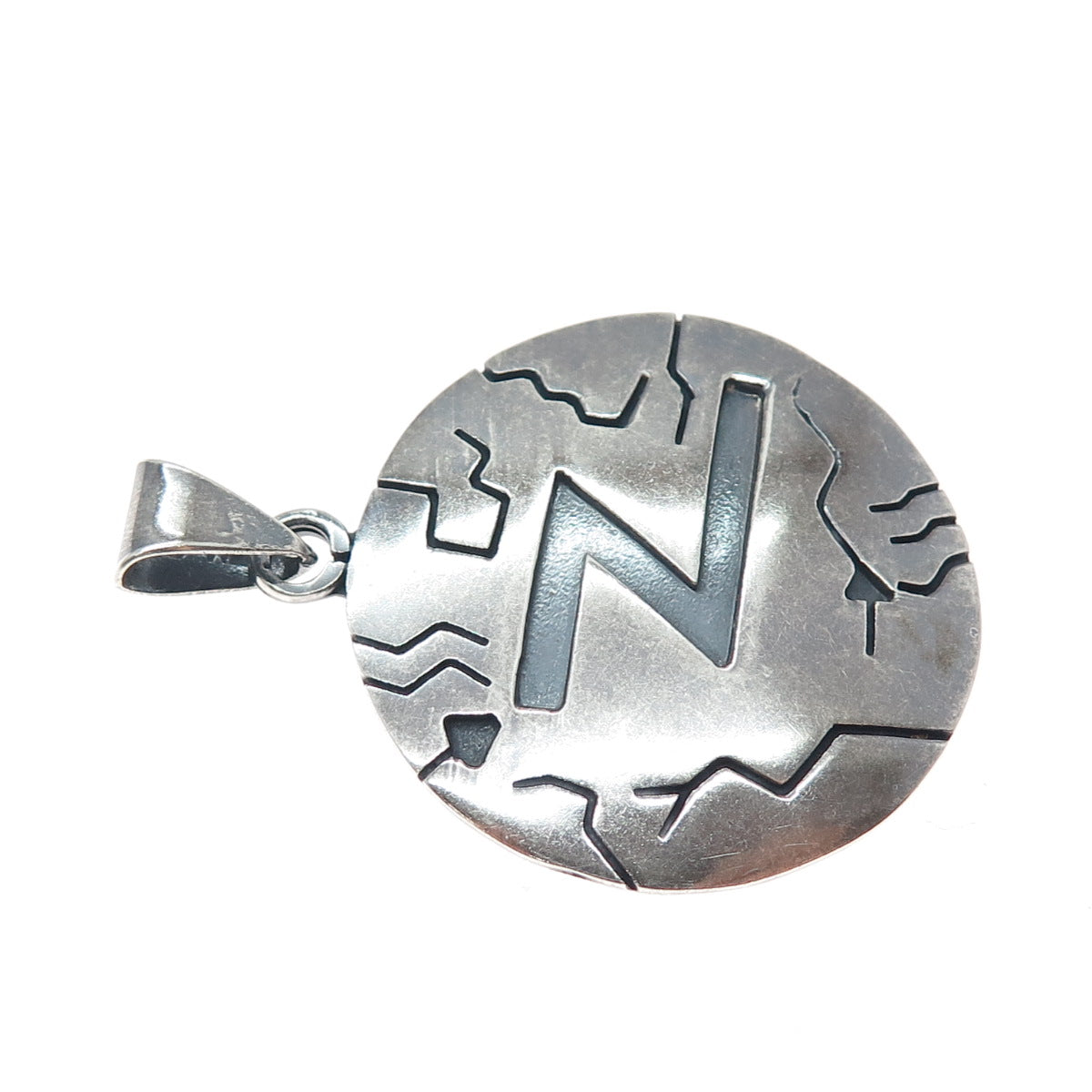 925 Sterling Silver Vintage Mexico Lighting Bolt Letter Z Oxidized Charm Pendant