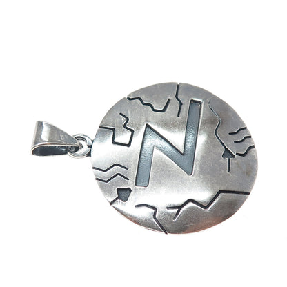925 Sterling Silver Vintage Mexico Lighting Bolt Letter Z Oxidized Charm Pendant