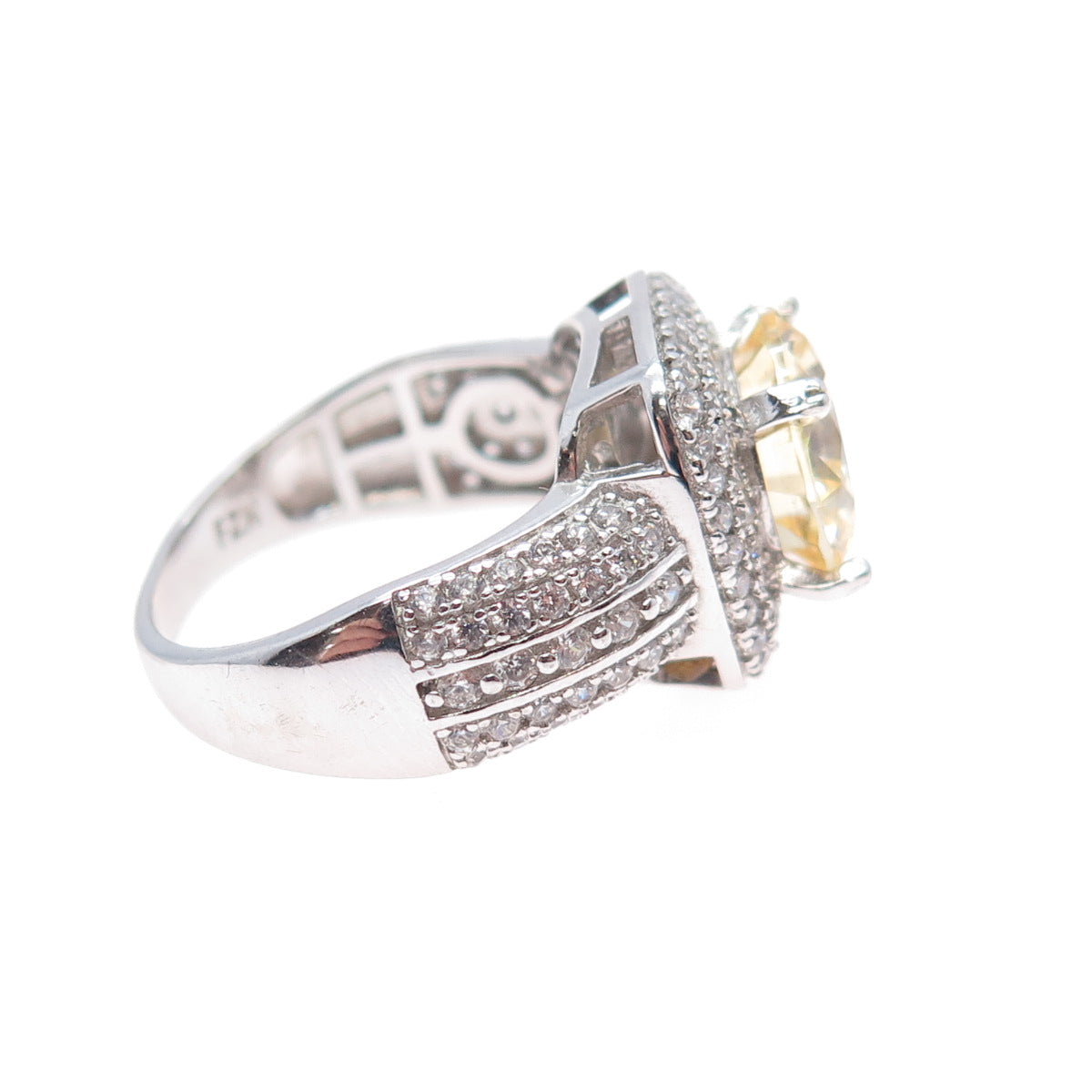925 Sterling Silver Canary & White C Z Sparkle Ring Size 7