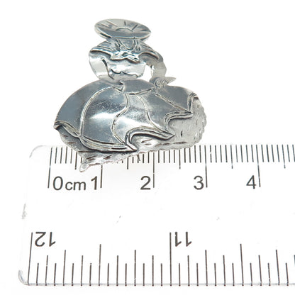 925 Sterling Silver Vintage Peruvian Dancer Oxidized Pin Brooch