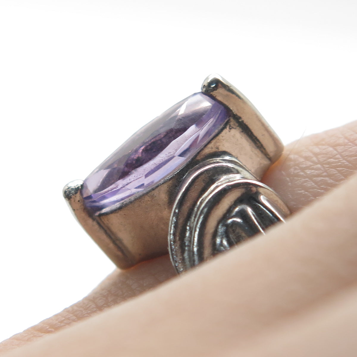 MONICA JAIN Sterling Silver Vintage Real Marquise-Cut Amethyst Ring Size 6.25