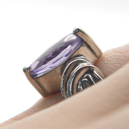 MONICA JAIN Sterling Silver Vintage Real Marquise-Cut Amethyst Ring Size 6.25