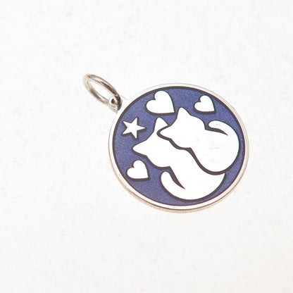 925 Sterling Silver Purple Enamel Cat Couple Charm Pendant