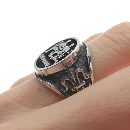 925 Sterling Silver Vintage Gemini Zodiac Fleur-de-Lis Oxidized Ring Size 8.5