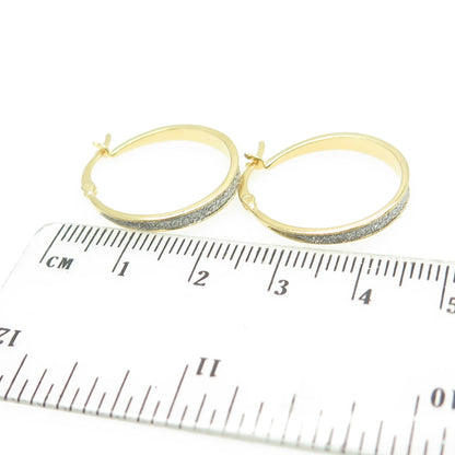 HAN 925 Sterling Silver Gold Plated Diamond-Imitation Hoop Earrings