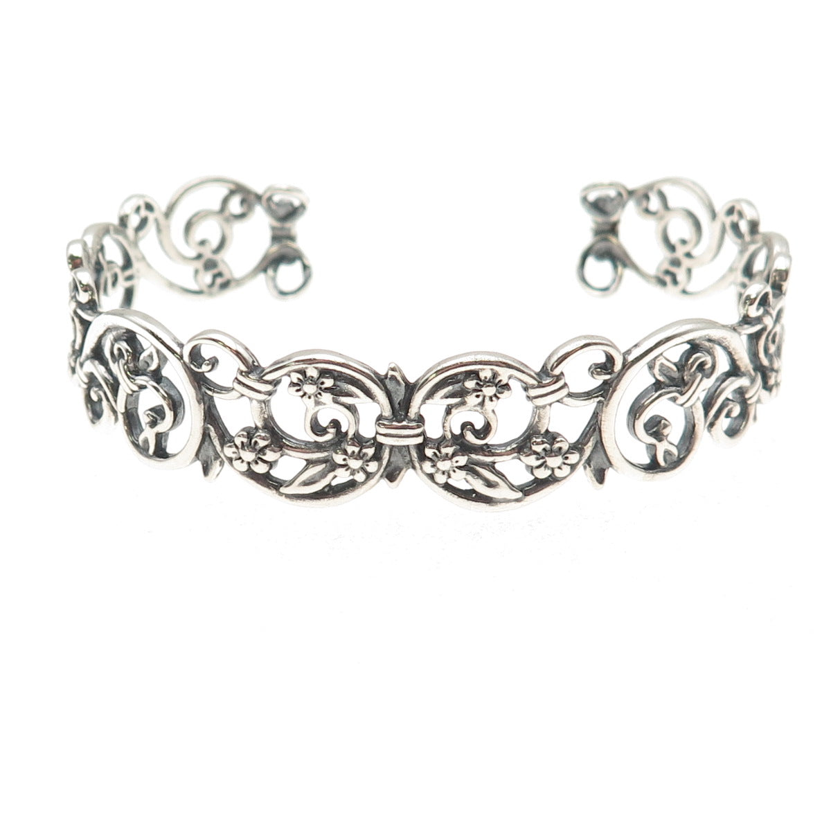 Carolyn Pollack Sterling Silver Vintage Floral Adjustable Cuff Bracelet 6.75"