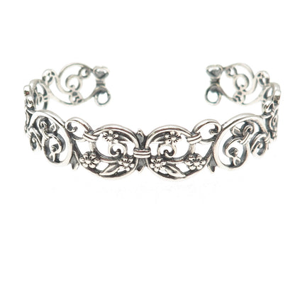 Carolyn Pollack Sterling Silver Vintage Floral Adjustable Cuff Bracelet 6.75"