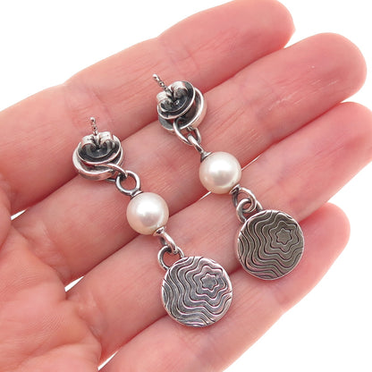 Montblanc 925 Sterling Silver Vintage Real Pearl Star Collection Dangle Earrings