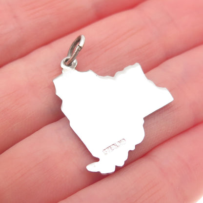 925 Sterling Silver Vintage Enamel New York State Map Mini Charm Pendant