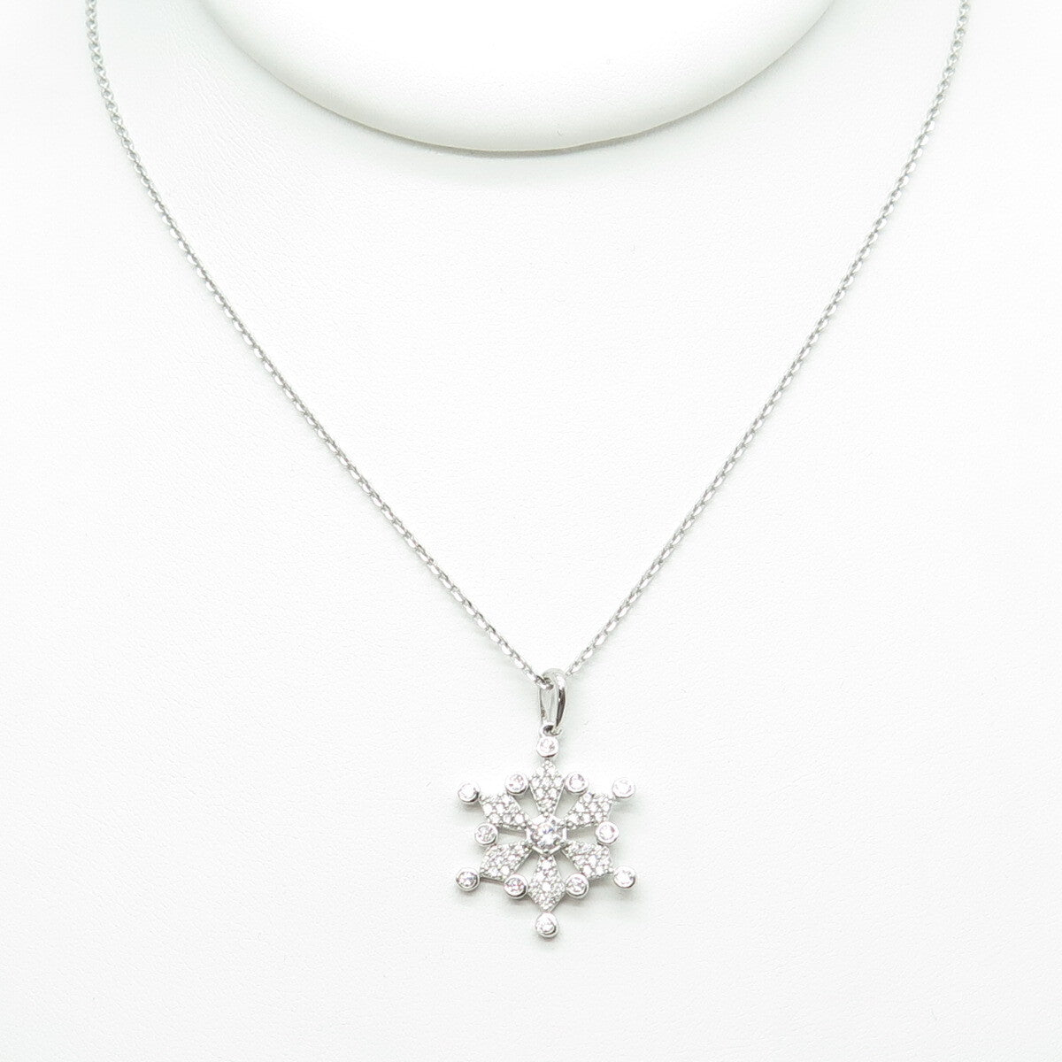 925 Sterling Silver Round-Cut C Z Snowflake Cable Chain Necklace 16"