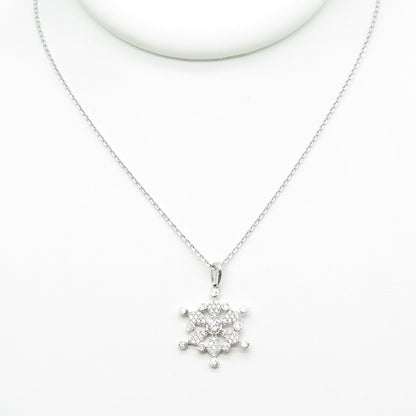 925 Sterling Silver Round-Cut C Z Snowflake Cable Chain Necklace 16"