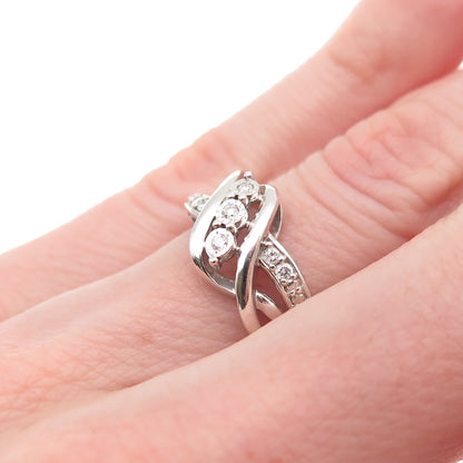925 Sterling Silver Real Round-Cut Diamond Twisted Ring Size 6