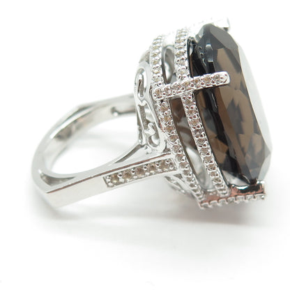 DSMK 925 Sterling Silver Large Smoky Quartz & White Topaz Gem Ring Size 7.25