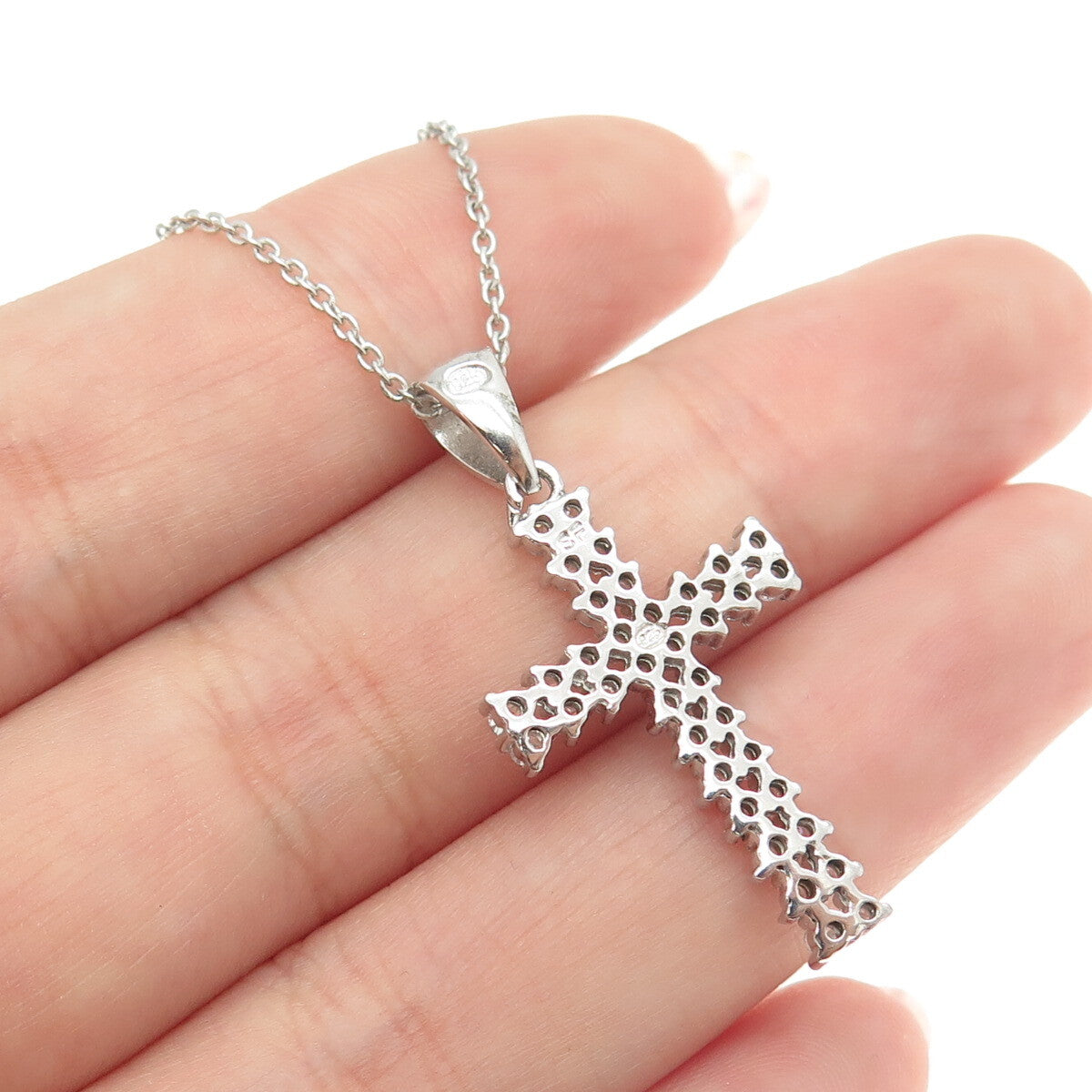 925 Sterling Silver Italy Round-Cut C Z Sparkle Cross Cable Chain Necklace 16"