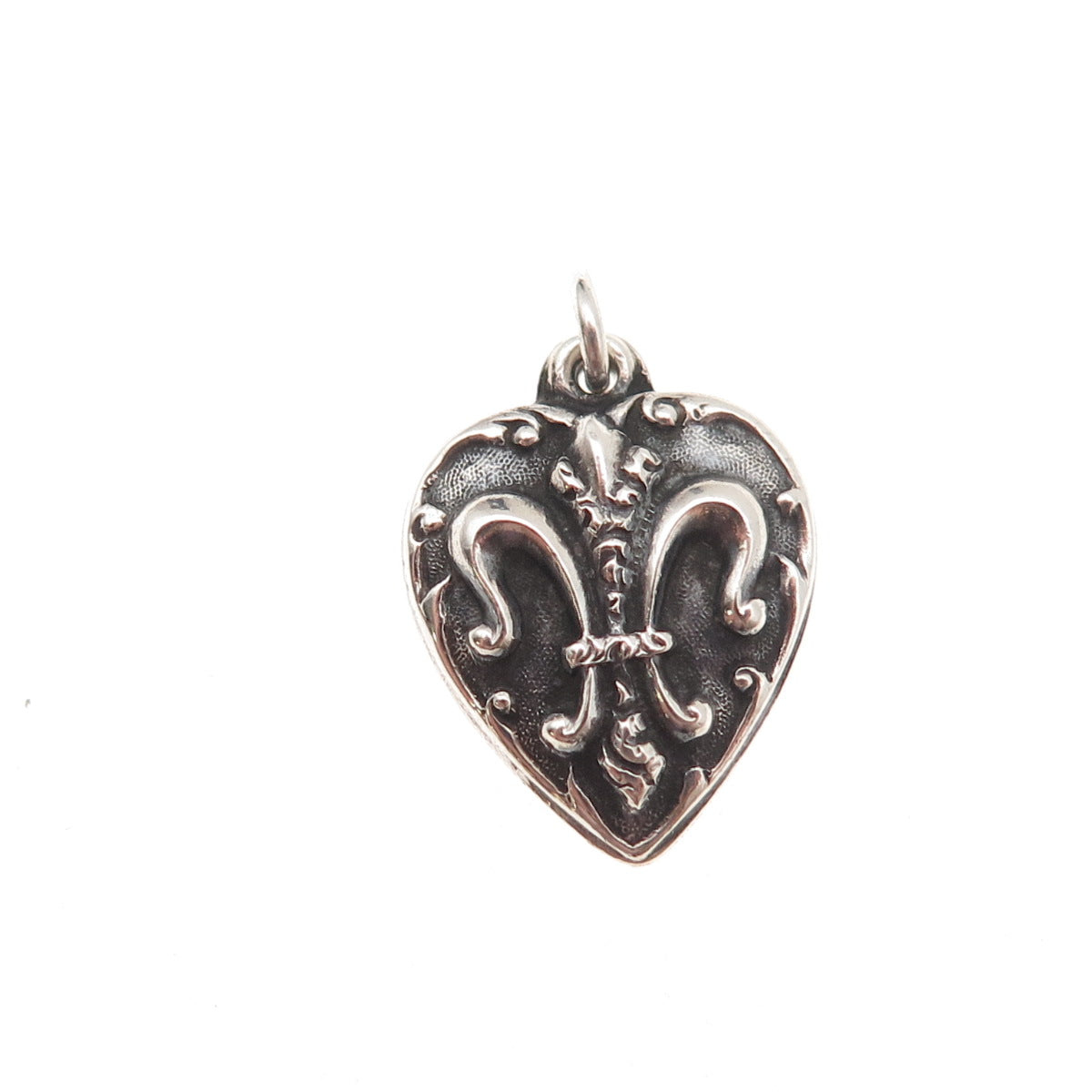 925 Sterling Silver Antique Art Deco Fleur de Lis Chatelaine Heart Charm Pendant